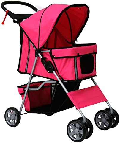 Peach Tree Four Wheel Pet Stroller, for Cat, Dog and More, Foldable Carrier Strolling Cart (rose red)