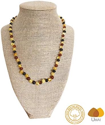 UMAI Baltic Amber Adult Necklace -18 inches - Anti-inflammatory - Natural Pain Relief for Headaches and Migraines (Multicolor Amber)