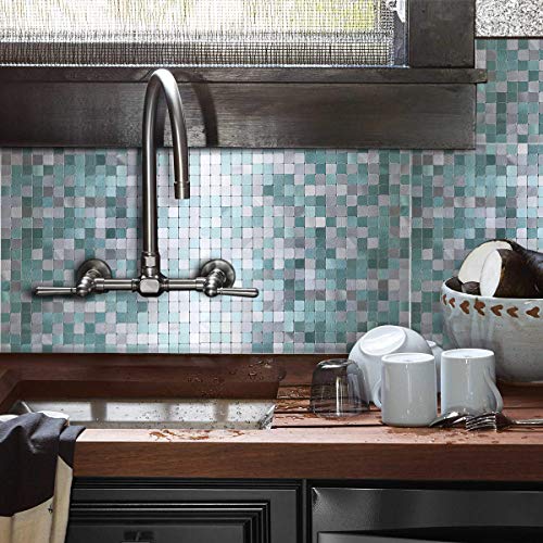 HomeyMosaic Peel and Stick Tile Backsplash for Kitchen Wall Decor Aluminum Surface Metal Mosaic Tiles Sticker,Silver&Green Plaid 12"x12" x 5 Tiles - Thumbnail 6