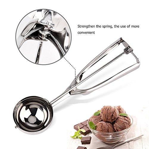 Ice Cream Scoop, Hisome 3PCS Stainless Steel Trigger Kitchen Scoop for Melon Baller, Baking, Fruit Salad Scoop, Cookie Scoopper, Spoon Kit