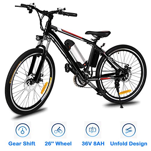 Bestlucky 26'' Electric Bike with Removable 36V 8Ah Lithium-Ion Battery, Electric Mountain Bike for