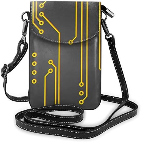 Multi-Functional Leather Phone Purse, Lightweight Small Shoulder Crossbody Pouch Travel Bag With Adjustable Strap For Women - Black pillow with yellow circuits