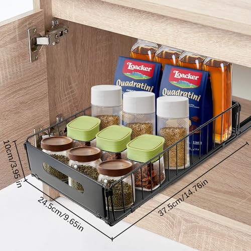 ELEPRUC Telescopic Drawer, Removable Cabinet Organizer, Closet Organizer Drawer Organizer, No Drilling or Nailing, Removable Tray Cupboard 37.5 x 24.5 x 10 cm Black