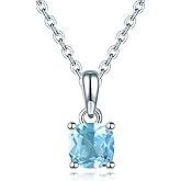 ZhenCai Pendant Necklace for Women S925 Sterling Silver with Cushion Cut 5x5mm Natural Gemstone Rhodium Plated Classic Style Christmas Birthday Gifts for Women's Fine Jewelry