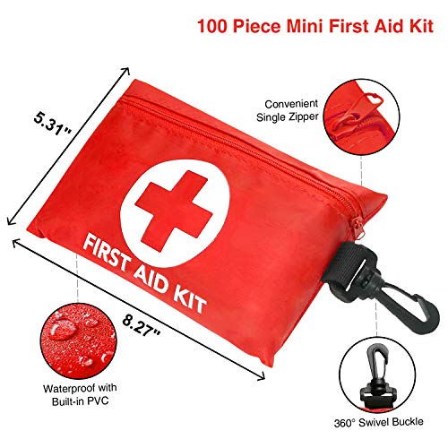 Small First Aid Kit, 100 Pieces Compact Waterproof Mini Emergency Survival Kit FDA OSHA Compliant for Home, Workplace, Vehicle, Travel, Camping, Backpacking Outdoor (Red) - Thumbnail 5