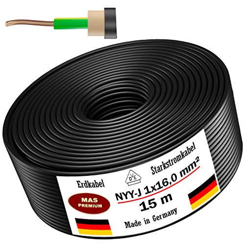 Erdkabel Stromkabel 5, 10, 15, 20, 25, 30, 35, 40, 50, 60, 70, 75, 80, 90 oder 100 m NYY-J 1x16 mm² Elektrokabel Ring…