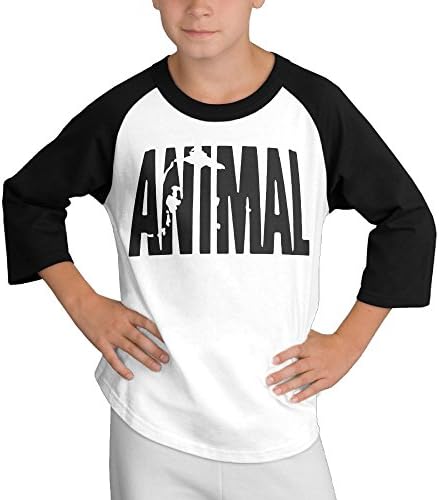 ADEC Teenager Youth Unisex Animal Tour Fashion 3/4 Sleeve Raglan Baseball T-shirt Black S