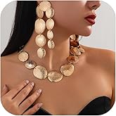 CRUSH CR Elegant Gold Choker Necklace and Earring Set for Women, Textured Jewelry Set, Statement Necklace & Drop Earrings for Parties and Events