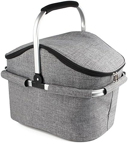 YONOVO 22L Folding Picnic Basket Large Insulated Bag Waterproof for Gathering Travel Camping BBQ (Grey-House Shape-1)