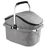 YONOVO 22L Folding Picnic Basket Large Insulated Bag Waterproof for Gathering Travel Camping BBQ (Grey-House Shape-1)