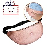 Dad Bag Fanny Pack, Wimaha Unisex Waterproof 3D Fake Beer Belly(Muscle/Fanny) Waist Packs with Zipper, Adjustable Belt, Traveling Running Cycling Outdoor