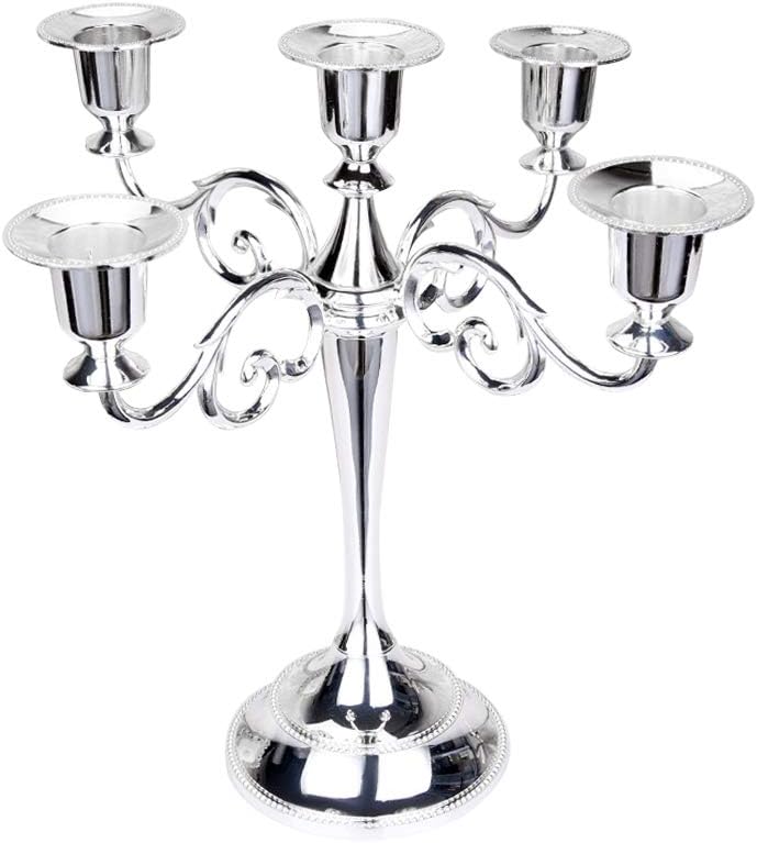 Sempiyi 5-Candle Metal Candelabra Tall Candle Holder Wedding Dinner Party and Formal Event Candelabra Candle Stand,Silver