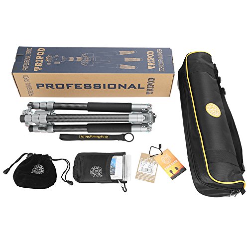 QZSD Q868C Portable Lightweight Carbon Fiber Tripod Monopod Kit 62 inch With 360 Degree Damping Ball Head For Canon Sony Video Camcorder (Sliver)