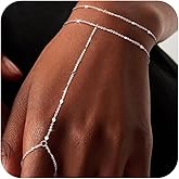 Moodear Dainty Ring Bracelet Hand Chain for Women - 14K Gold Plated/Sterling Silver Layered Adjustable Satellite Bead Paperclip Dot Link Hand Chain Bracelets Non Tarnish Trendy Jewelry Gift