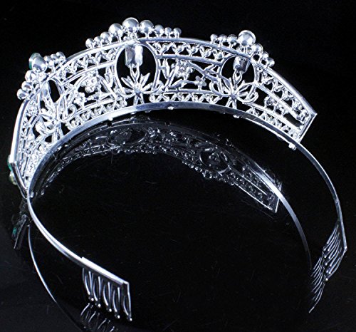 Janefashions Green Austrian Rhinestone Crystal Tiara Hair Combs Crown Bridal Silver Prom T813