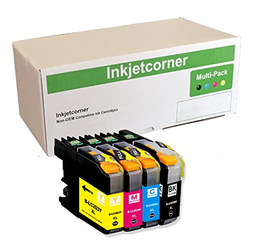 Inkjetcorner 5 Pack Compatible Ink Cartridges Combo + Chip Replacement for LC203 LC203XL BLC203 MFC-J460DW MFC-J480DW MFC-J485DW MFC-J680DW MFC-J880DW MFC-J885DW
