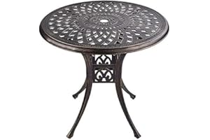 GIODIR 31" Round Patio Bistro Dining Table Cast Aluminum with Umbrella Hole Conversation Table, Antique Bronze (31" Round Table)