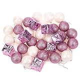 Juvale 35-Pack Christmas Tree Decorations - Glittery Xmas Ornaments in 3 Assorted Ball and Gift Box Designs - Perfect Festive DecorEmbellishments, Pink and White