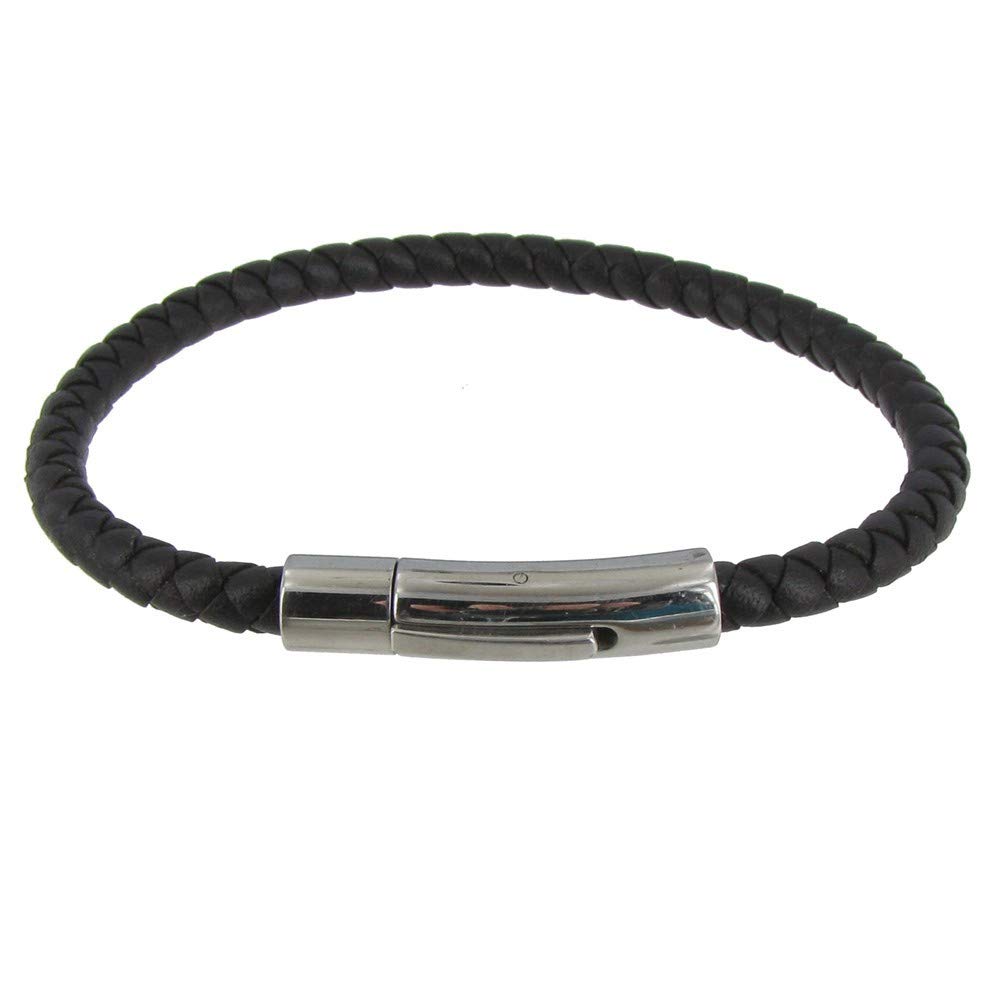 LES POULETTES BIJOUX - Men's Bracelet Leather Braided Round Steel Clasp - Classics - Black — image 1