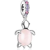 Doyafer Pink Turtle Pendant 925 Sterling Silver Charm Compatible with Women's Bracelet Festival Jewelry Gifts For Family and Friends