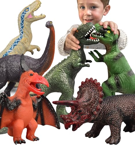 Gzsbaby 6 Piece Jumbo Dinosaur Toys for Kids 3-5 and Toddlers, Large Soft Dinosaur Toys for Lovers - Perfect Party Favors, Birthday Gifts