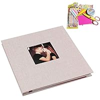 DIY Photo Album - Self Adhesive Photo Album Magnetic Scrapbook Album 40 Magnetic Double Sided Pages Linen Hardcover ，HUATK Photo Album with A Decorative Accessory kit (Beige)