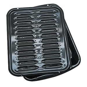 Range Kleen Broiler Pans for Ovens – BP102X 2 Pc Black Porcelain Coated Steel Oven Broiler Pan with Rack 16 x 12.75 x 1…