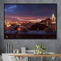 Framed Canvas Wall Art City Illuminations Aerial Cityscape Contemporary Multicolor Photography Places Realism Ultra Urban - 16x24 inches