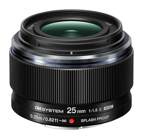 OM SYSTEM OM System 25mm F1.8 II Digital Lens, Fast Fixed Focal Length for Four Thirds Micro System Cameras (Olympus Om-D and Pen, Panasonic G-Series), Black