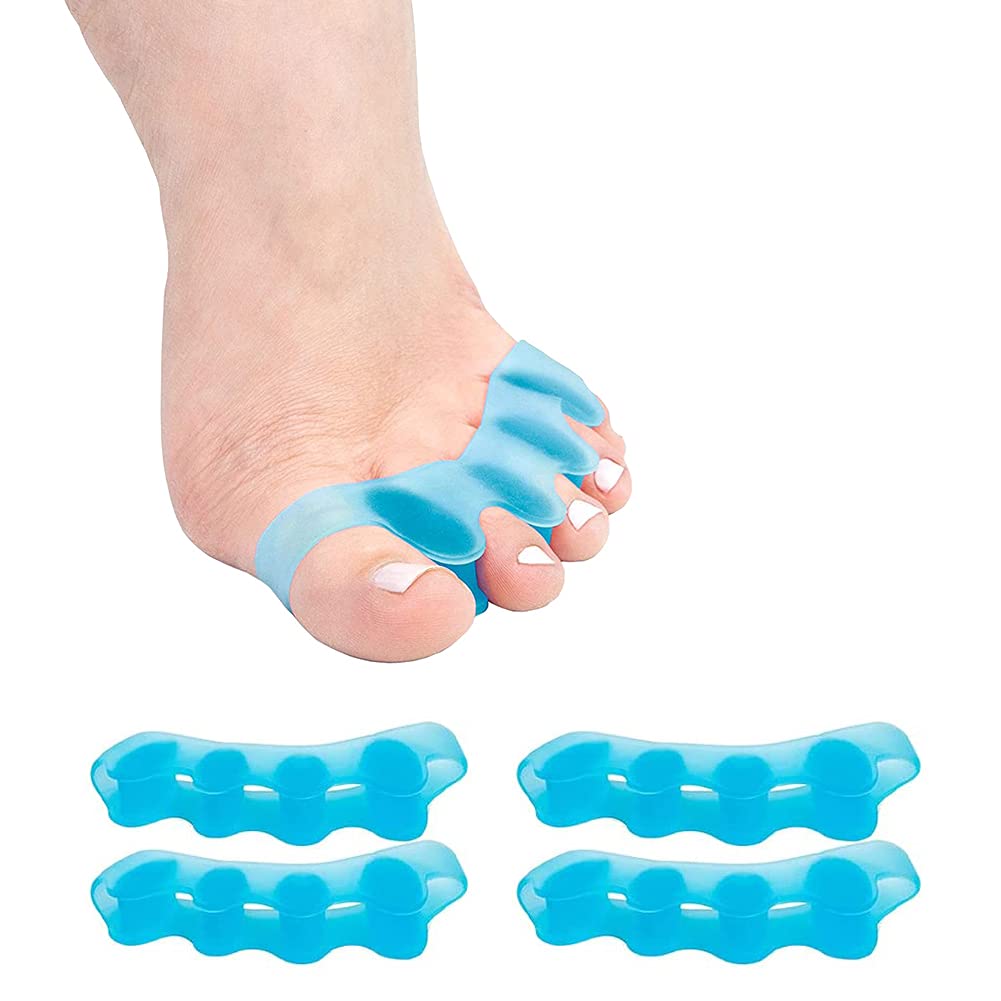 Gel Toe Separators, Stretchers Spacers, Bunion Correctors, Hammer Corrector, Used for Manicure, Relaxing Toes, Spacer Running/Yoga/Pedicure Women and Men. 2 Pair, Blue, 4 Count (Pack of 1)