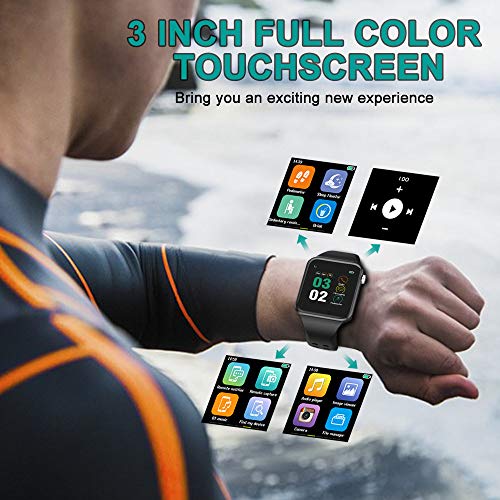 Smart Watch Compatible iOS iPhone Android Samsung，WJPILIS Bluetooth Smart Watch Touchscreen Fitness Activity Tracker with Camera Sleep Monitor Step Counter SIM SD Card Slot for Women Men Kids (Black)