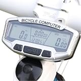 Ecsem 28-Function Bicycle computer waterproof Bike Odometer Speedometer, Four Windows LCD Displays with thermometer and LCD backlight in blue