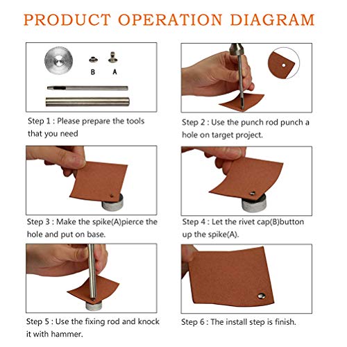 Double Capped Rivets - 480 Sets Leather Rivets, 6-8mm Double Head Rivet Studs Metal Purse Notions Rivet Studs with Setting Tools for Clothes Bag/Belt Leather Craft Repair Decoration - Thumbnail 4