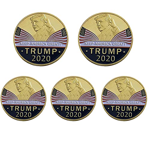 5 Pcs Donald Trump 2020 Gold Plated Coins, President Commemorative Challenge Coin with A Case and Stand
