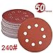 WINGONEER 50PCS Sanding Discs Pads, 5-Inch 8-Hole 240-Grit Hook and Loop Aluminium Oxide Sandpaper for Random Orbital Sander