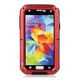 Lentenda Waterproof Shockproof Aluminum Gorilla Metal Cover Case for Galaxy S5 Love Mei (red)