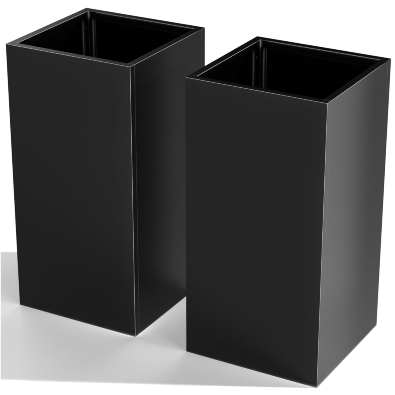 Photo 1 of Nessxa Tall Metal Cube Planter for Outdoor Plants 15" L x 15" W x 30" H 2 Pack, Heavy Duty Steel Planter Box with Removable Insert Shelf, Rectangular Planters for Porch, Garden, Yard, Hotel (Black)
