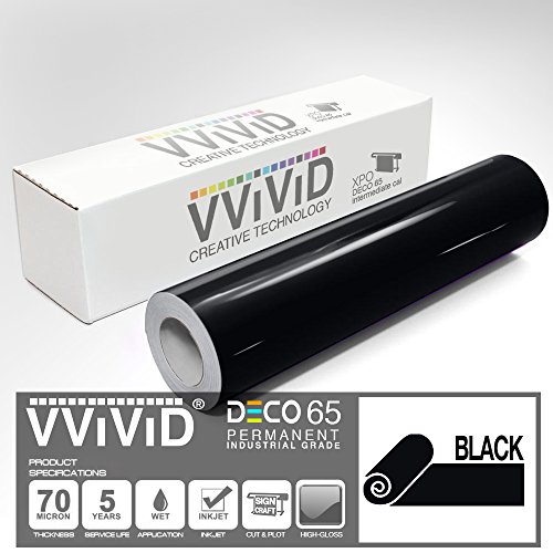 VViViD Black Gloss DECO65 Permanent Adhesive Craft Vinyl for Cricut, Silhouette & Cameo (11.8" x 7ft Roll)