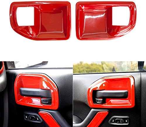 ICARS Red Interior Inner ABS Door Latch Handle Bowl Cover Trim Guard Accessories for 2011 2012 2014 2013 2014 2015 2016 2017 Jeep Wrangler JK &amp; Unlimited 4 pcs