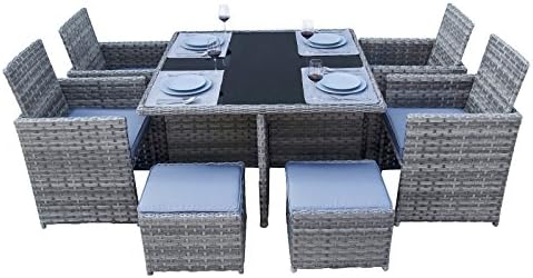 Caymus Patio Wicker Furniture 9Pcs Dining Table Chair Conversation Set with Furniture Covers
