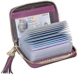 Easyoulife Genuine Leather Credit Card Holder Zipper Wallet With 26 Card Slots (Purple with Metal Zipper)
