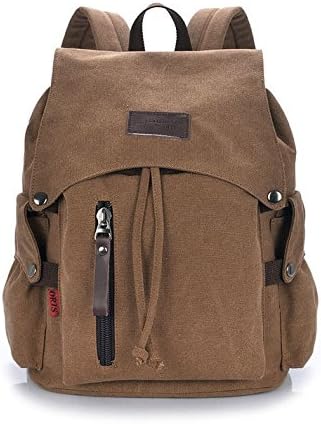 KissAir(TM) Unisex Casual Canvas Drawstring Rucksack Travel Backpack School Bag Brown