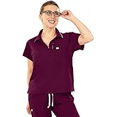 Meidiero Straight Fit Scrub Top for Women - Polo Stand Collar Half-Zip Placket, Straight Hem Side Slits