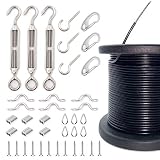 Aotree Outdoor Lights Hanging Kit - Globe String Light Suspension Kit - Vinyl Coated Stainless Steel Hanging Cable - Lighting Guide Wire - 164 ft Wire Rope with Turnbuckles and Hooks for Patio