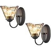 DANSEER Rustic Finish Wall Sconce Vintage Vanity Light with Amber Glow Glass Shade for Bathroom Living Room Hallway Staircase