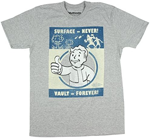 Fallout 4 Vault Boy Vault Forever Men's Licensed Heather T-Shirt (X-Large)
