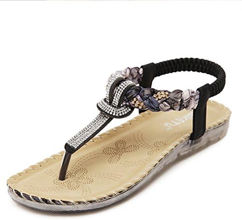 Women's Summer Sandals Bohemian Diamond Flat Drving Shoes Flip Flops Black 8