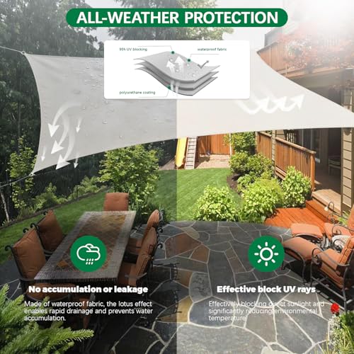 4 x 6 m Rectangular Sun Shade Sail, Premium 420D Oxford Fabric, UV Protection, Waterproof Tears, for Garden, Balcony and Terrace, Fixing Cables Included, Grey