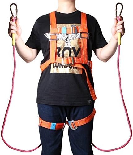 3 JOKERS Full Body Safety Harness with 78.74" Two Safety Rope and Carabiner Climbing Rappelling Equip