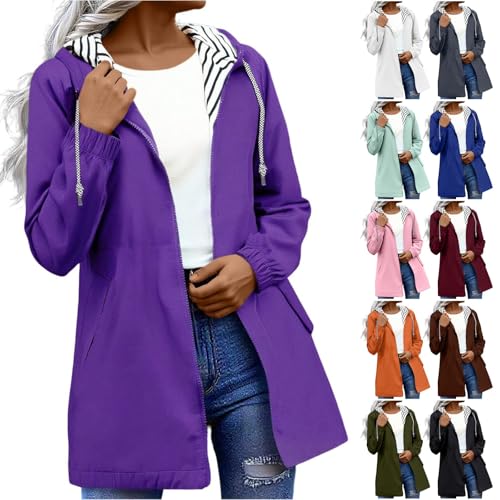 Waterproof Jackets Women Plus Size Lightweight Softshell Windbreaker Full Zip Long Rain Jackets Autumn Winter Functional Hooded Raincoat Outdoor Travel Hiking Trench Coats,S,S